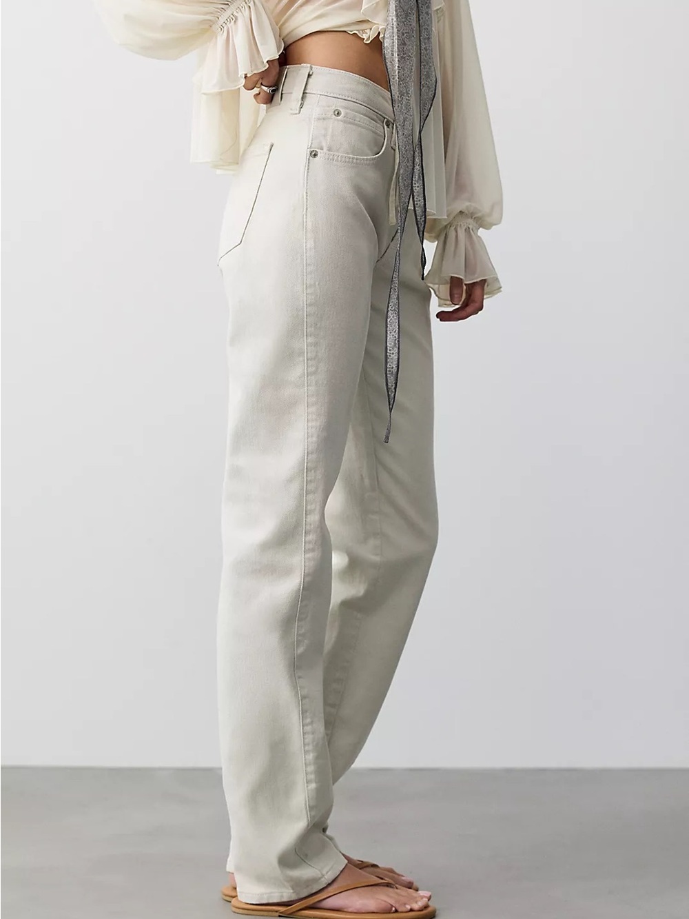 We The Free Free People CRVY High Rise Straight Jeans Cream Off White Size 30